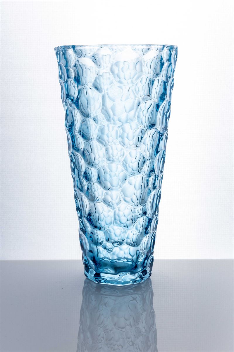 11.5 Inch Blue Textured Cup Glass Vase 6W x 11.5H -- 6 Per Case