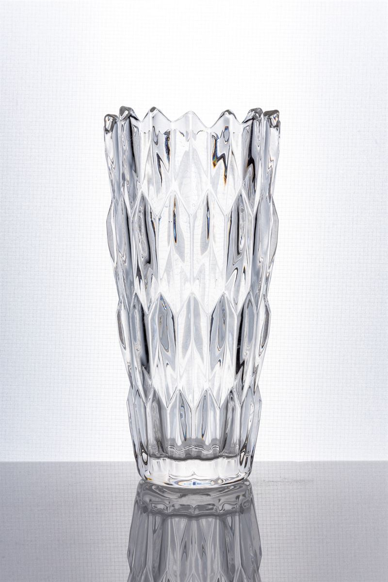 9.5 Inch Clear Textured Cup Glass Vase 5W x 9.5H -- 12 Per Case