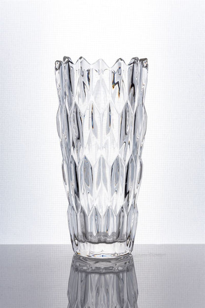 9.5 Inch Clear Textured Cup Glass Vase 5W x 9.5H -- 12 Per Case