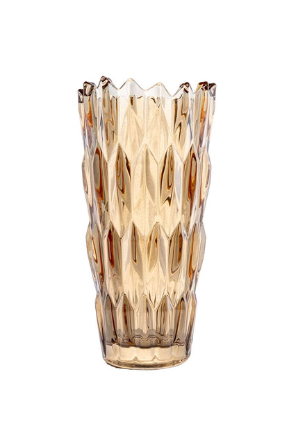 9.5 Inch Amber Textured Cup Glass Vase 5W x 9.5H -- 12 Per Case