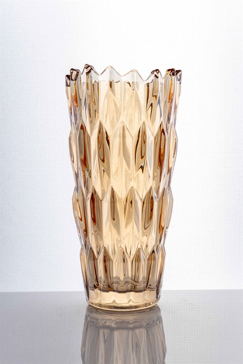 9.5 Inch Amber Textured Cup Glass Vase 5W x 9.5H -- 12 Per Case