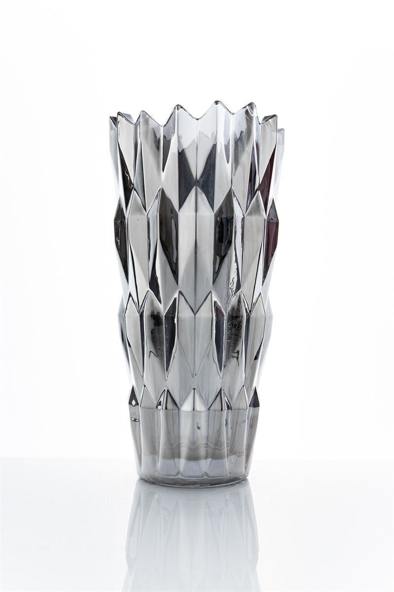 9.5 Inch Silver Textured Cup Glass Vase 5W x 9.5H -- 12 Per Case