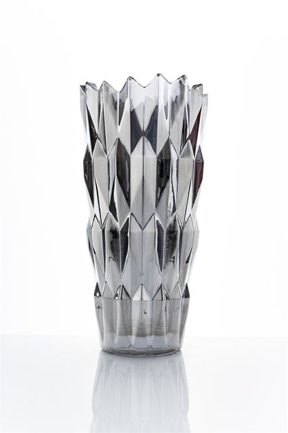 9.5 Inch Silver Textured Cup Glass Vase 5W x 9.5H -- 12 Per Case