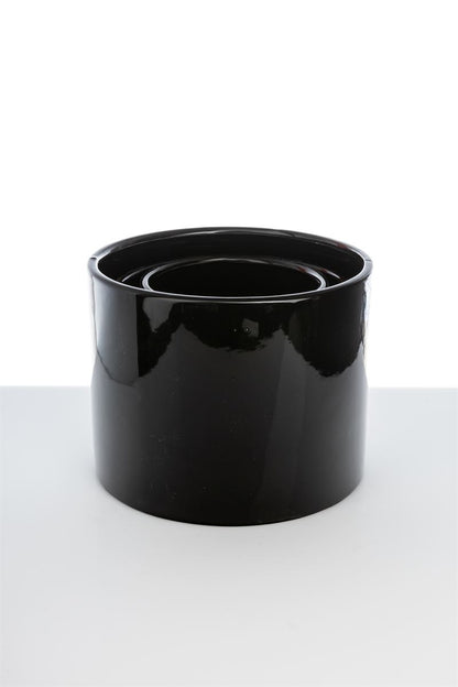 3-Piece Set Glossy Black Cylinder Ceramic Vase 7.5W x 6H -- 6 Per Case