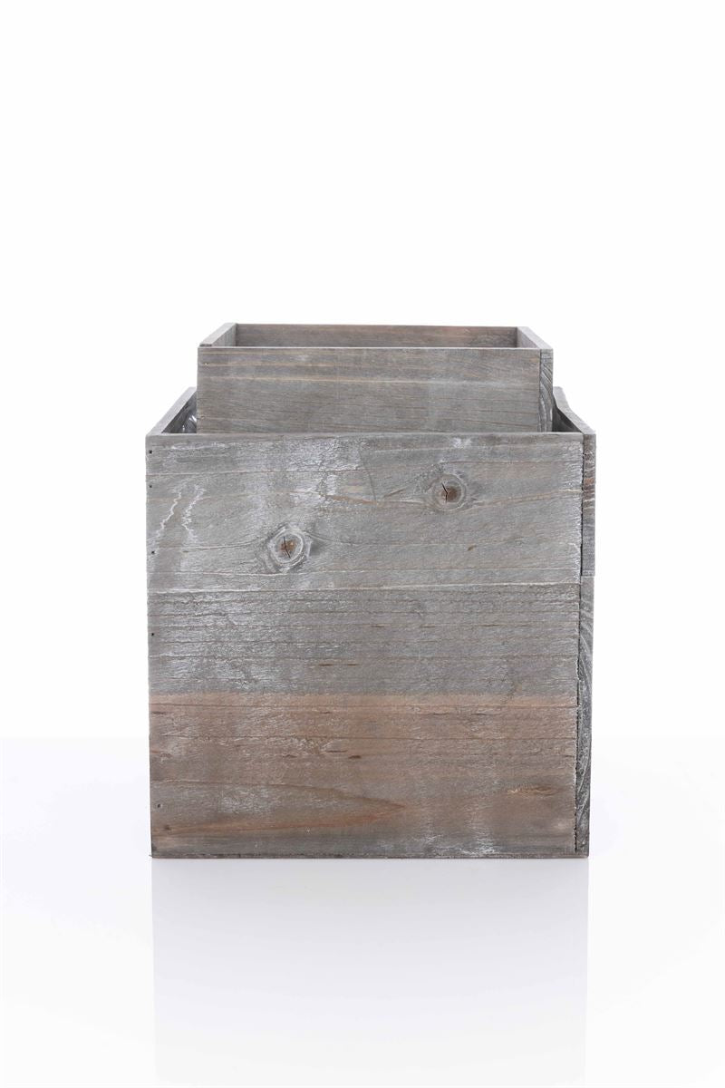 2-Piece Set Gray Cube Wooden Planter w/ Plastic Liner 10W x 10H -- 8 Per Case