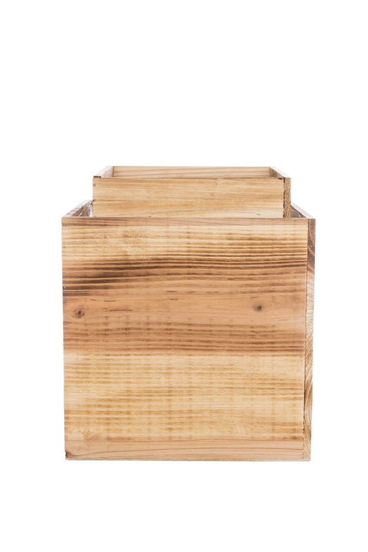 2-Piece Set Natural Cube Wooden Planter w/ Plastic Liner 10W x 10H -- 8 Per Case