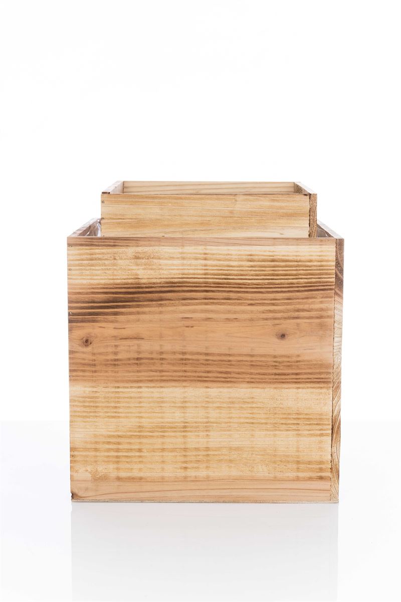 2-Piece Set Natural Cube Wooden Planter w/ Plastic Liner 10W x 10H -- 8 Per Case