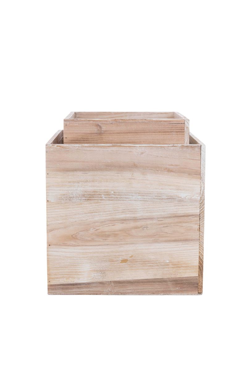 2-Piece Set Light Wood Cube Wooden Planter w/ Plastic Liner 10W x 10H -- 8 Per Case