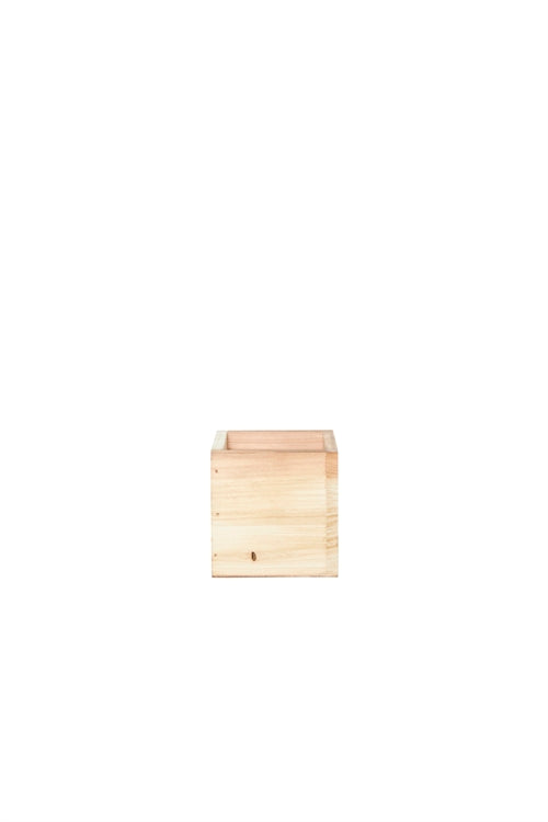 4 Inch Natural Cube Wooden Planter w/ Plastic Liner 4W x 4H -- 48 Per Case