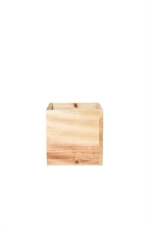 6 Inch Natural Cube Wooden Planter w/ Plastic Liner 6W x 6H -- 18 Per Case