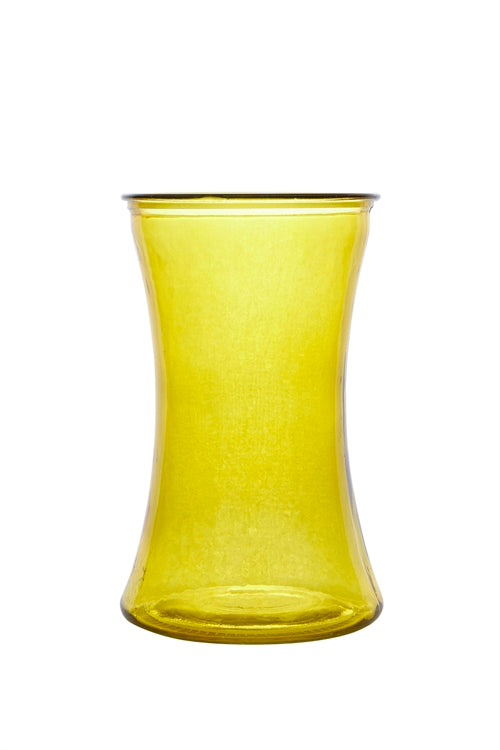 8 Inch Yellow Gathering Glass Vase 5W x 8H -- 12 Per Case