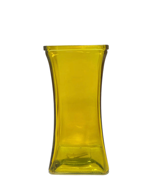 8.75 Inch Yellow Flared Square Glass Vase 4W x 8.75H -- 12 Per Case