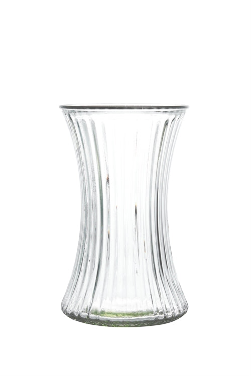 8 Inch Clear Ribbed Gathering Glass Vase 5W x 8H -- 12 Per Case