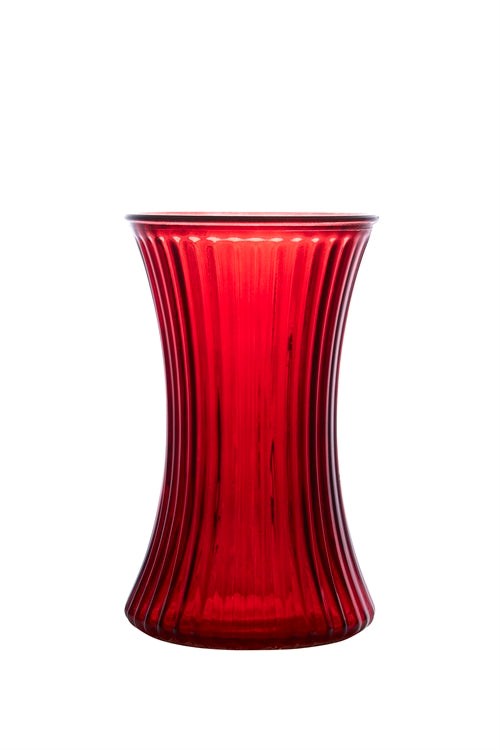 8 Inch Ribbed Red Gathering Glass Vase 5W x 8H -- 12 Per Case