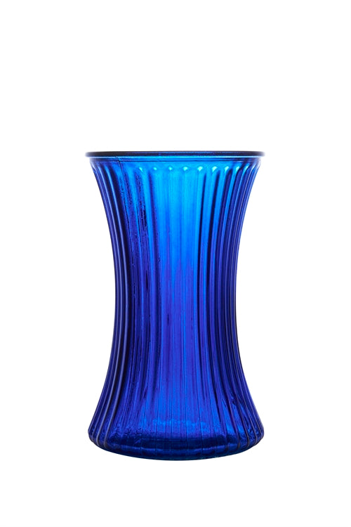 8 Inch Ribbed Blue Gathering Glass Vase 5W x 8H -- 12 Per Case