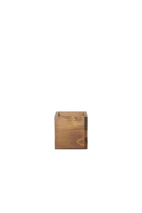 4 Inch Burnt Red Mahogany Cube Wooden Planter w/ Plastic Liner 4W x 4H -- 48 Per Case