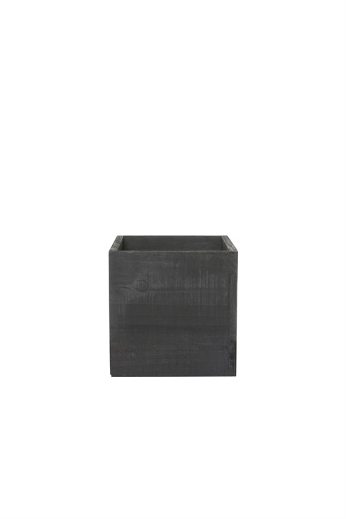 6 Inch Ebony Black Cube Wooden Planter w/ Plastic Liner 6W x 6H -- 18 Per Case