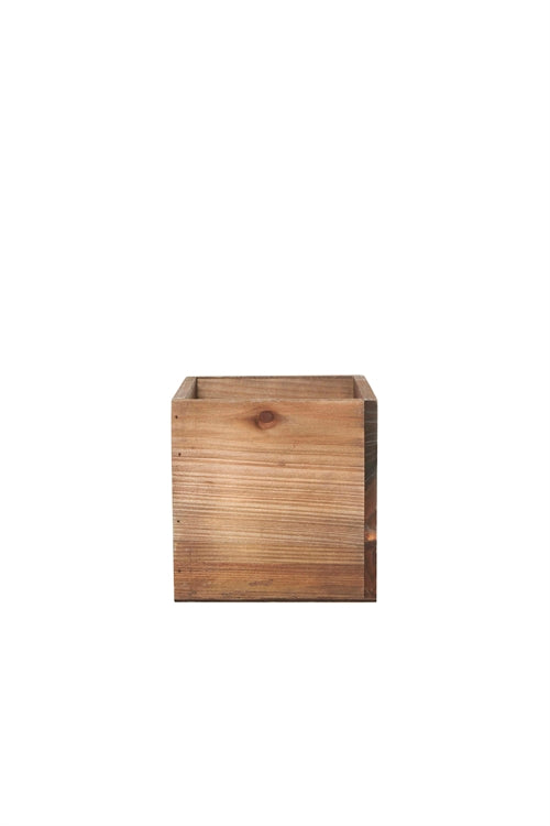 6 Inch Red Mahogany Cube Wooden Planter w/ Plastic Liner 6W x 6H -- 18 Per Case
