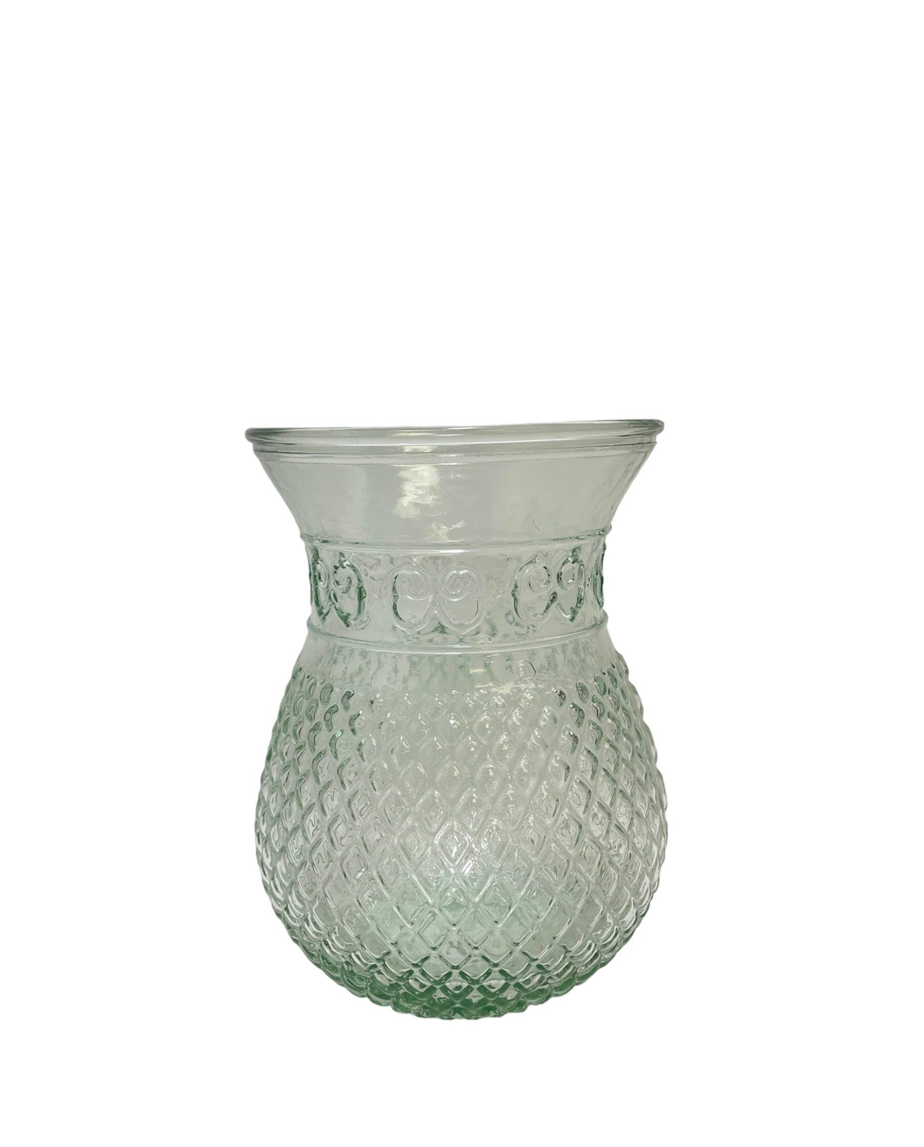 7.5 Inch Clear Belly Textured Glass Vase 5.5W x 7.5H -- 12 Per Case