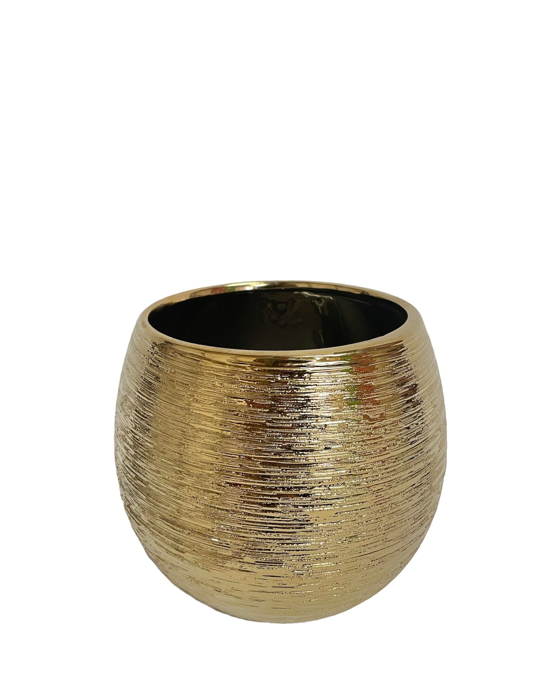 5.5 Inch Scratched Gold Fishbowl Ceramic Vase 5W x 5.5H -- 18 Per Case