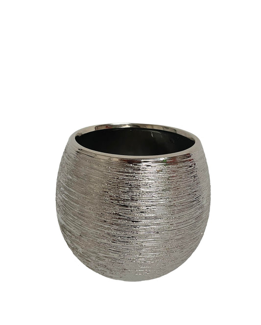 5.5 Inch Scratched Silver Fishbowl Ceramic Vase 5W x 5.5H -- 18 Per Case