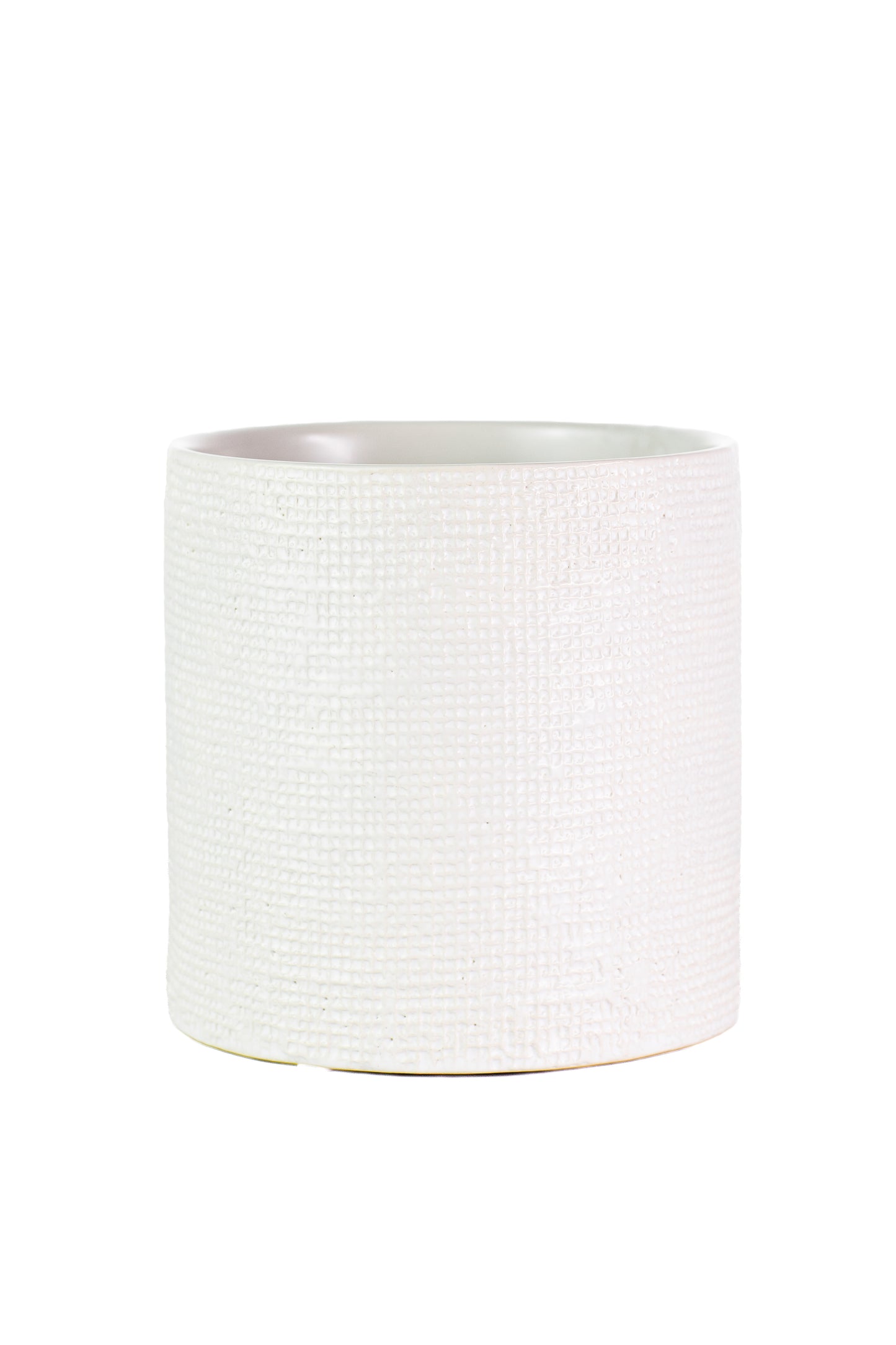 6 Inch Matte White Woven Cylinder Ceramic Vase 6W x 6H -- 12 Per Case