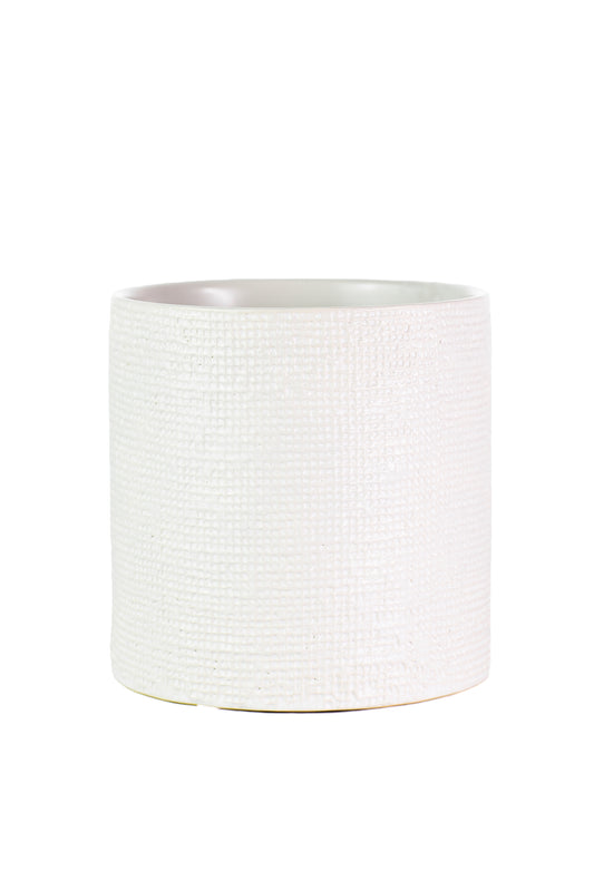 6 Inch Matte White Woven Cylinder Ceramic Vase 6W x 6H -- 12 Per Case