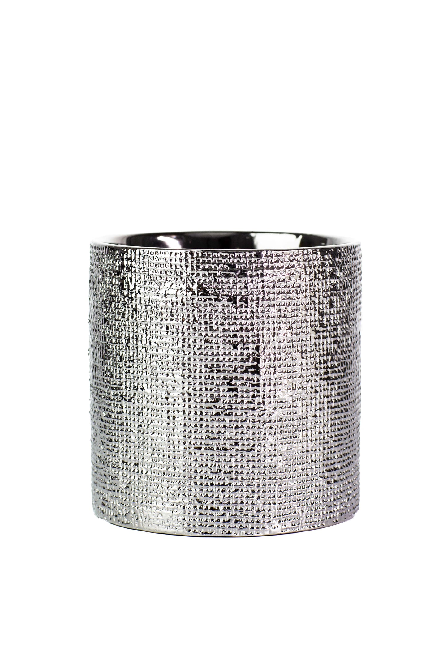 6 Inch Shiny Silver Cylinder Ceramic Vase 6W x 6H -- 12 Per Case