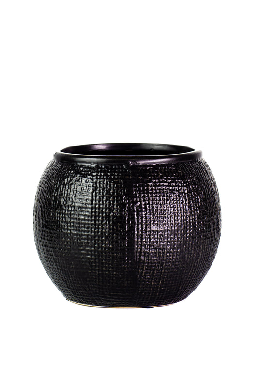 6 Inch Matte Black Fishbowl Ceramic Vase 6W x 6H -- 12 Per Case