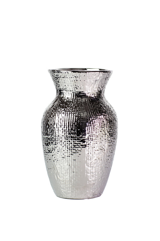 8 Inch Shiny Silver Ginger Ceramic Vase 5W x 8H -- 12 Per Case