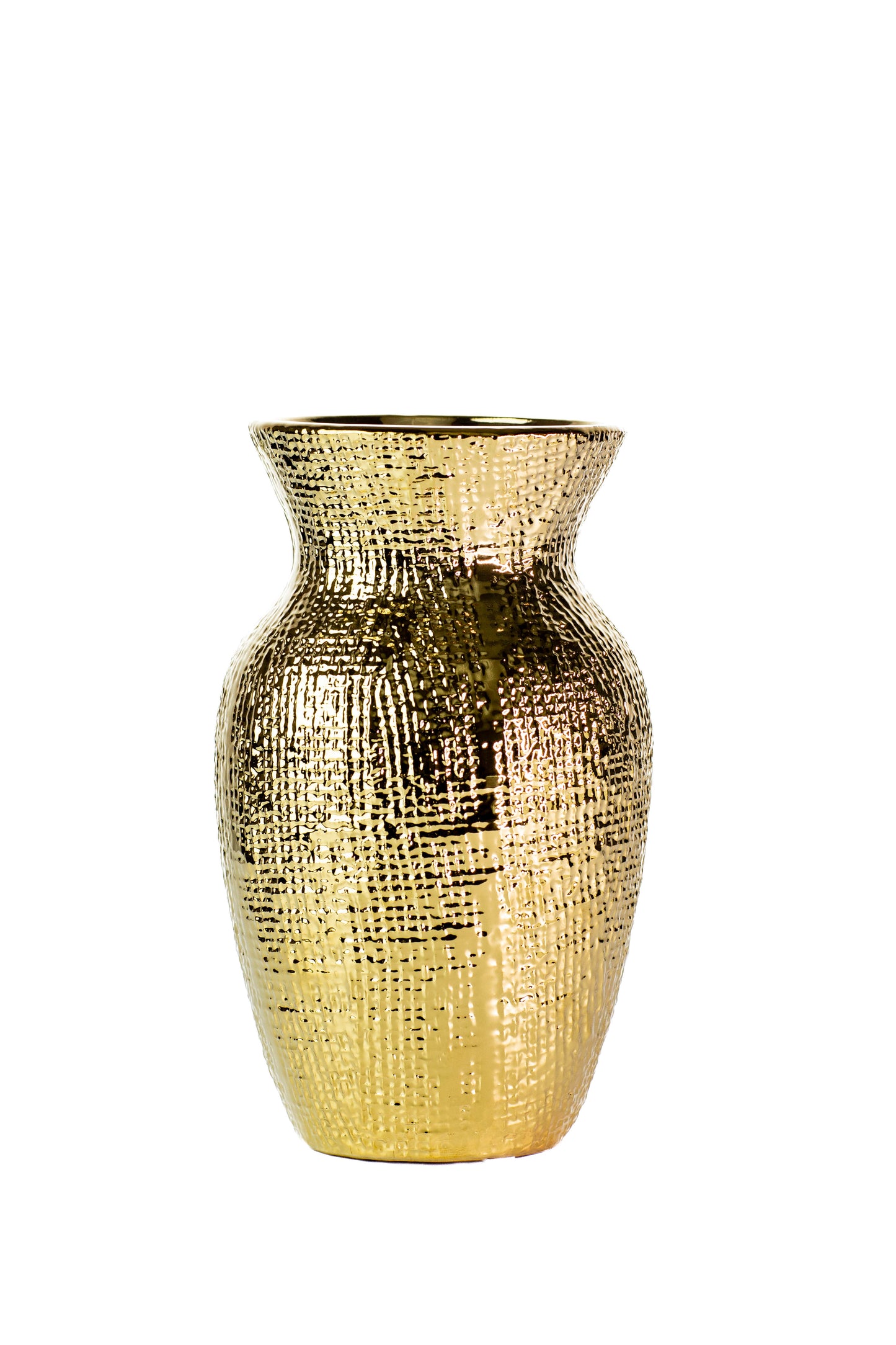 8 Inch Shiny Gold Ginger Ceramic Vase 5W x 8H -- 12 Per Case