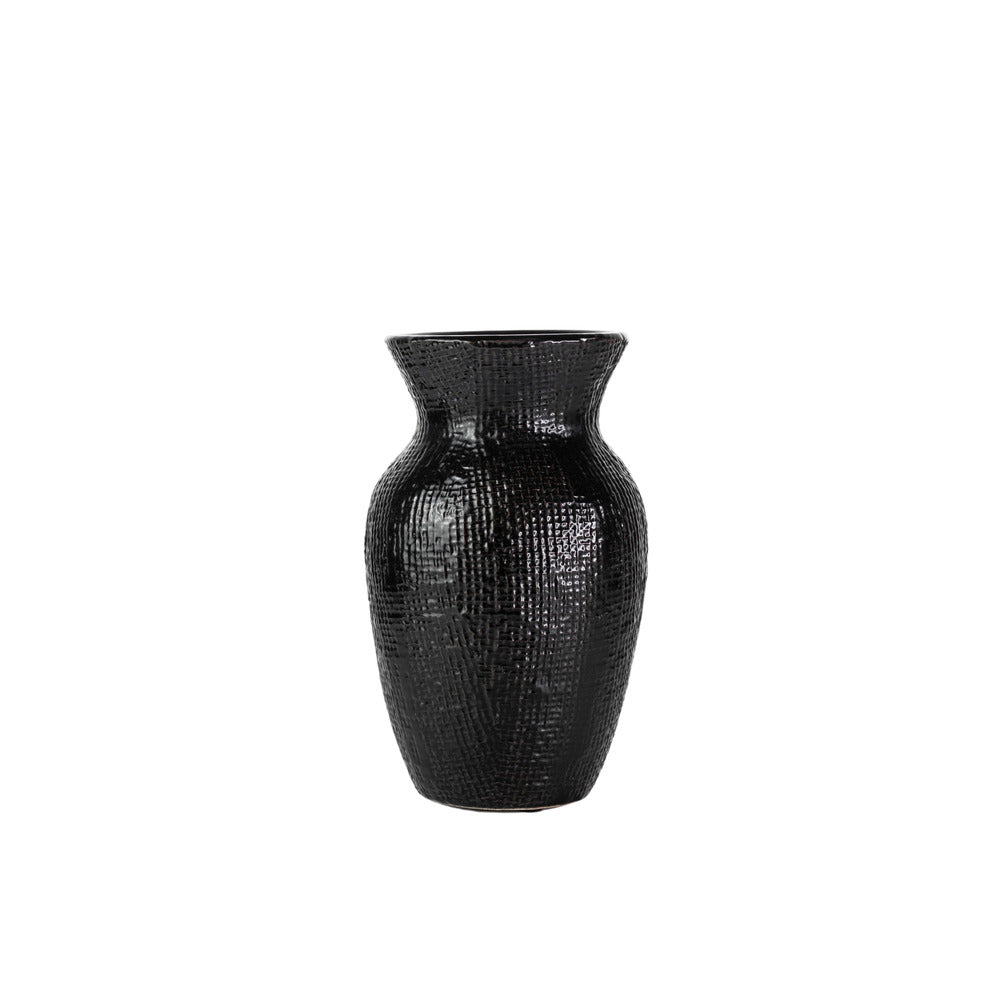 8 Inch Matte Black Ginger Ceramic Vase 5W x 8H -- 12 Per Case