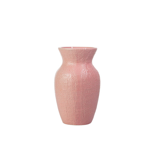 8 Inch Shiny Pink Ginger Ceramic Vase 5W x 8H -- 12 Per Case