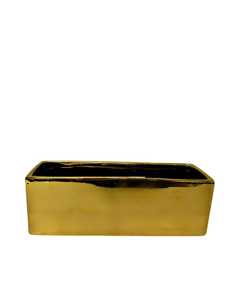 4 Inch Shiny Gold Rectangular Planter Ceramics Vase 12L x 4W x 4H -- 12 Per Case