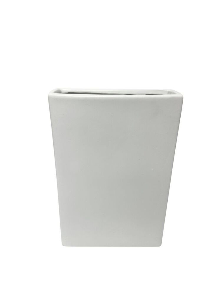 12 Inch Matte White Tall Flat Bouquet Ceramic Vase 8L x 3W x 12H -- 8 Per Case