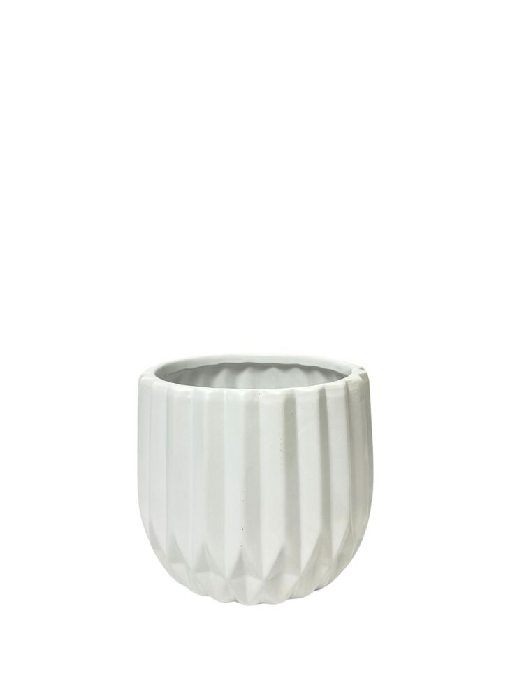 5 Inch Matte White Round Pleated Ceramic Vase 5W x 5H -- 12 Per Case
