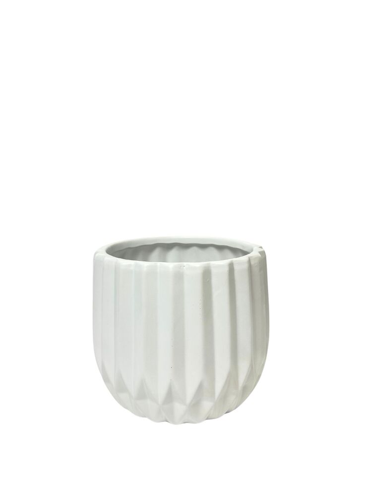 6 Inch Matte White Round Pleated Ceramic Vase 6W x 6H -- 8 Per Case