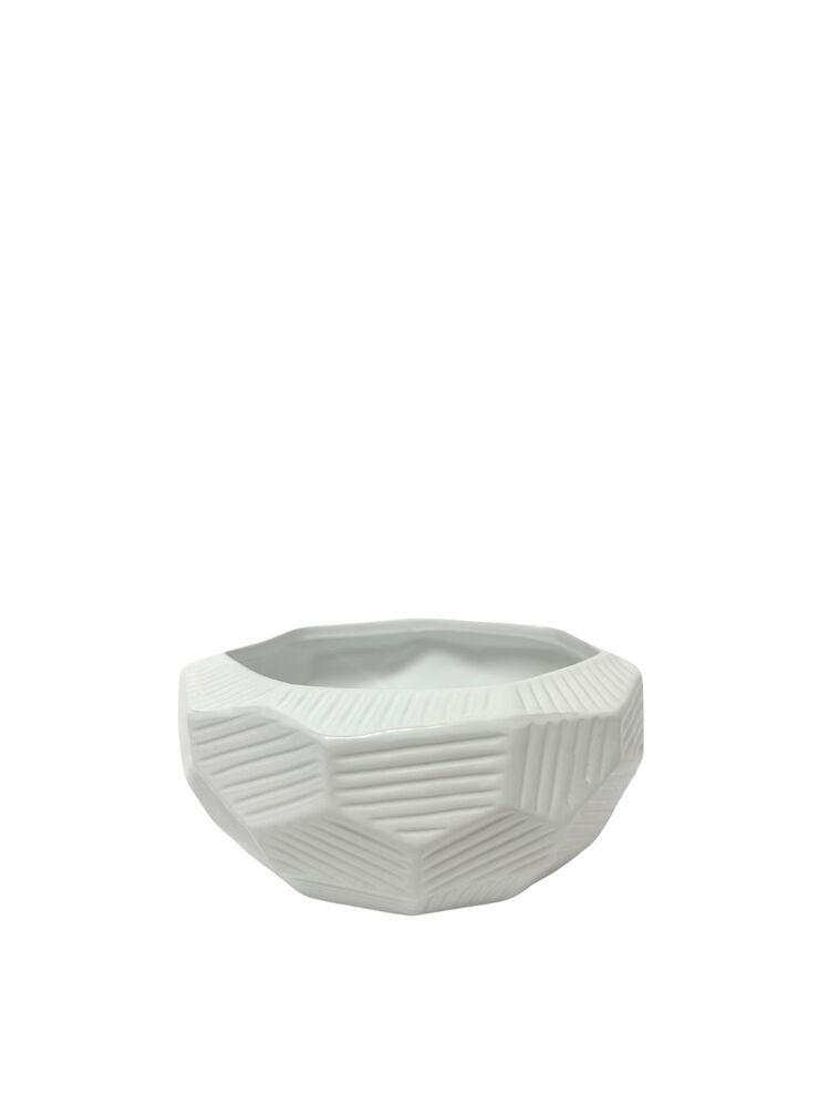 4 Inch Matte White Geometric Bowl Ceramic Vase 9.25W x 7O x 4H -- 8 Per Case