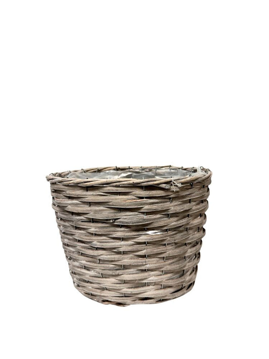 9 Inch Gray Oval Wicker/Wood Basket 12L x 9.5W x 9H -- 16 Per Case