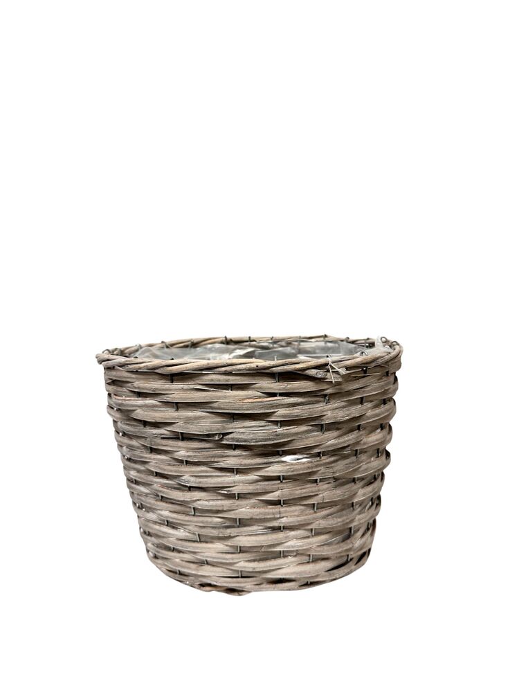 8 Inch Gray Oval Wicker/Wood Basket 10L x 8W x 7.5H -- 20 Per Case