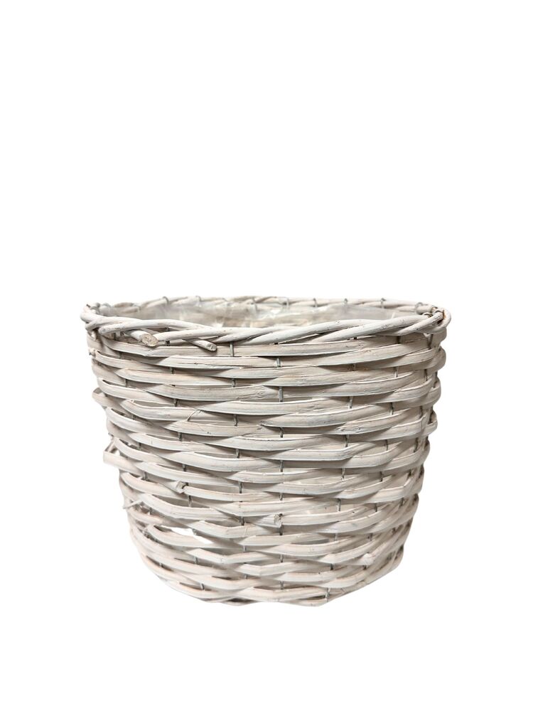 9 Inch White Oval Wicker/Wood Basket 12L x 9W x 9H -- 16 Per Case