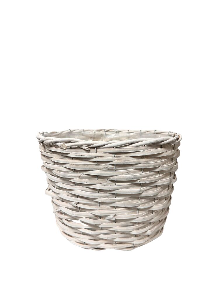 8 Inch White Oval Wicker/Wood Basket 10L x 7W x 8H -- 20 Per Case