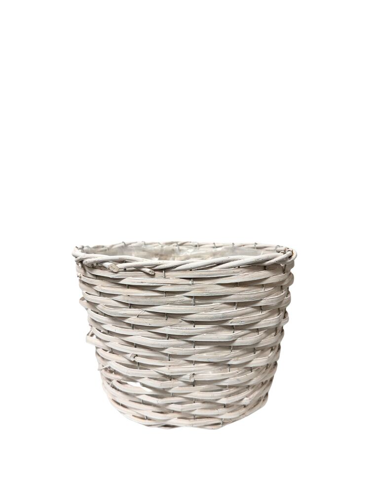 6 Inch White Oval Wicker/Wood Basket 8L x 6W x 6H -- 30 Per Case