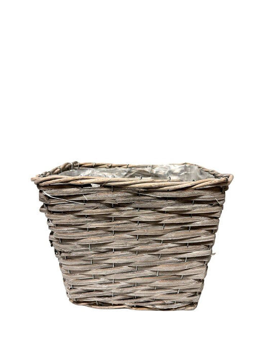 8 Inch Gray Rectangle Wicker/Wood Basket 11L x 9W x 8H  -- 12 Per Case