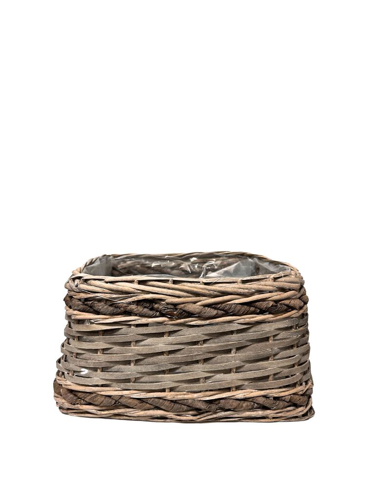 6 Inch Gray Rectangle Wicker/Wood Basket 10L x 7W x 6H -- 10 Per Case