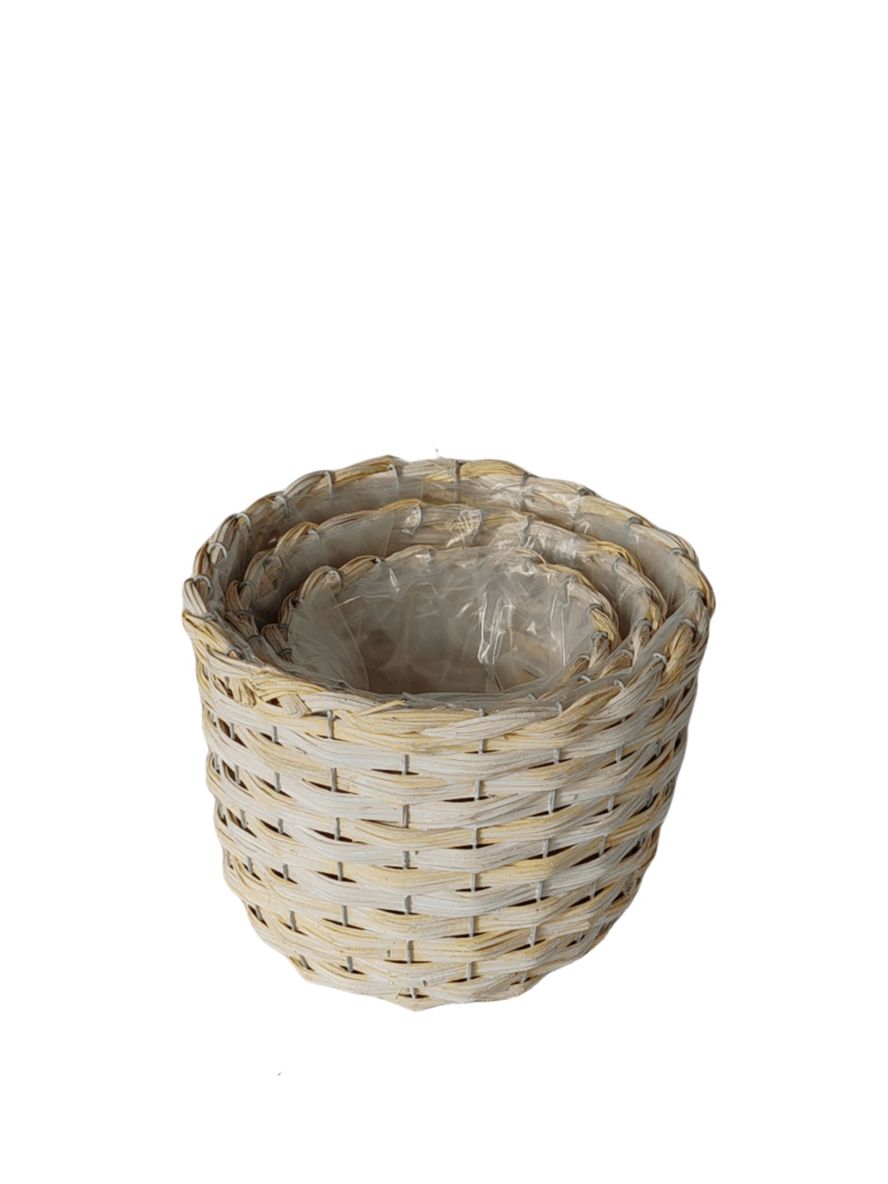 3-Piece Set Ivory and Yellow Round Basket No Handle with Plastic Liner 10W x 7H -- 16 Per Case