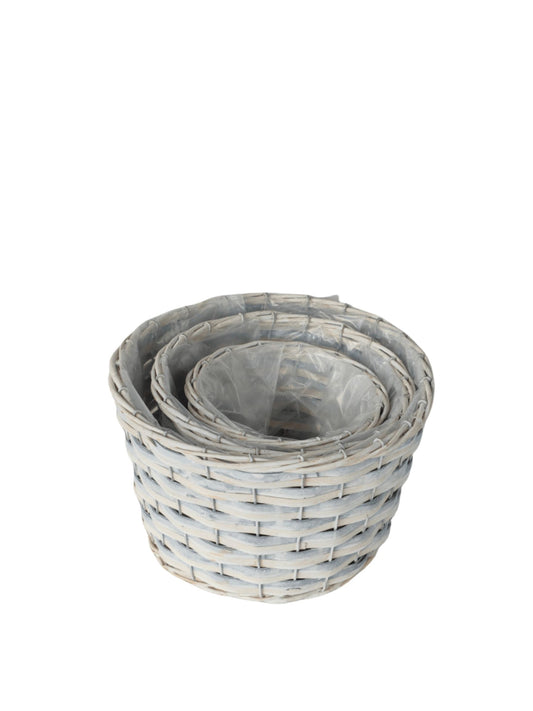 3-Piece Set White Round Basket No Handle with Plastic Liner 10W x 6H -- 20 Per Case