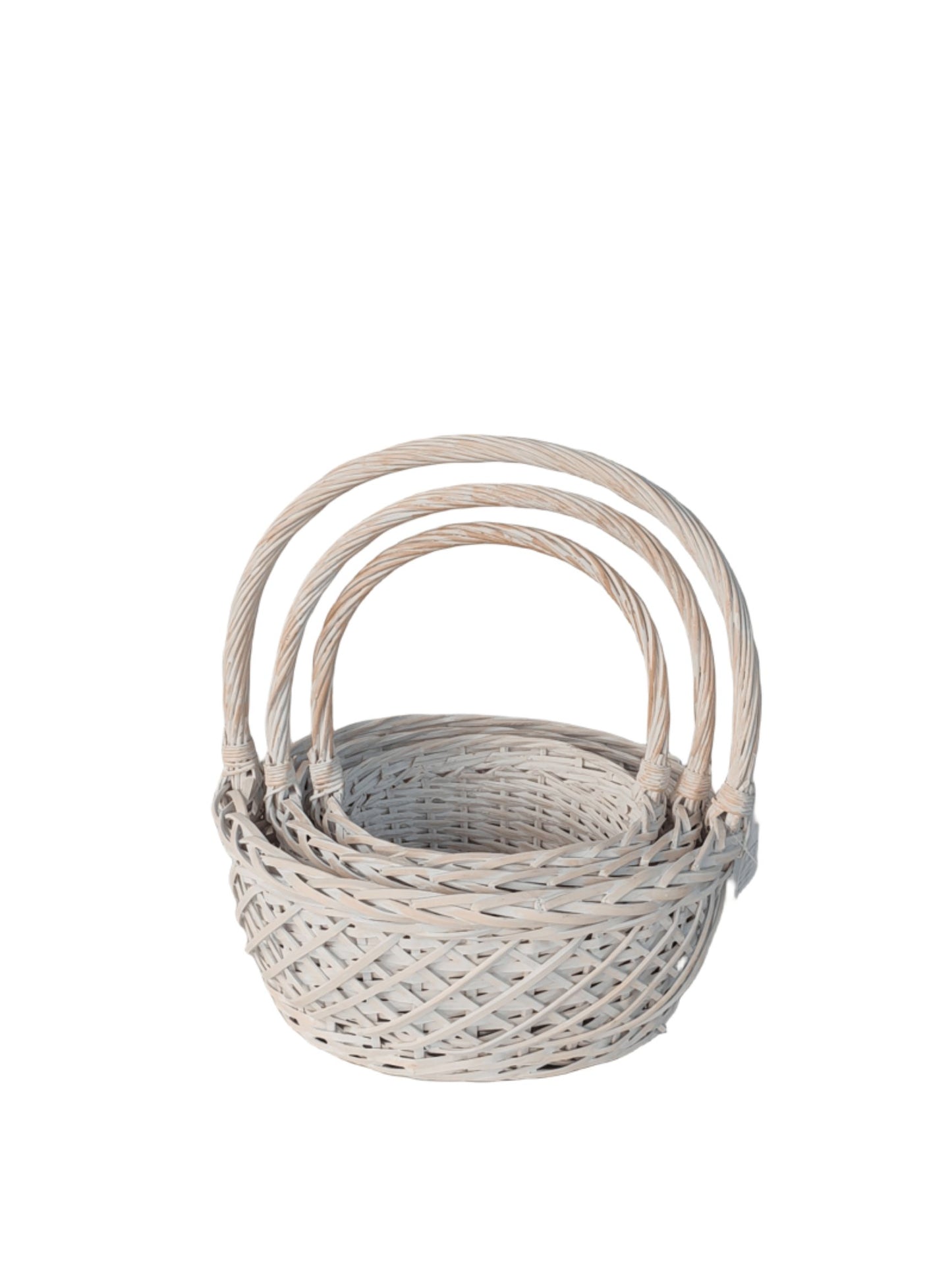 3-Piece Set Natural Round Basket with Handle 17W x 8H -- 6 Per Case