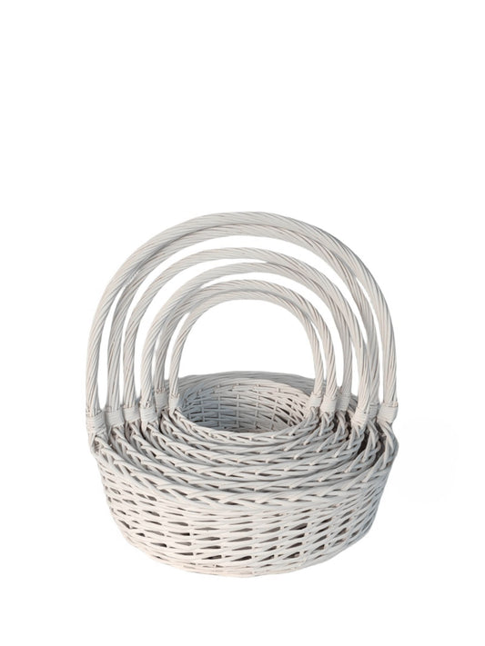 5-Piece Set White Round Basket with Handle 18W x 6H -- 4 Per Case