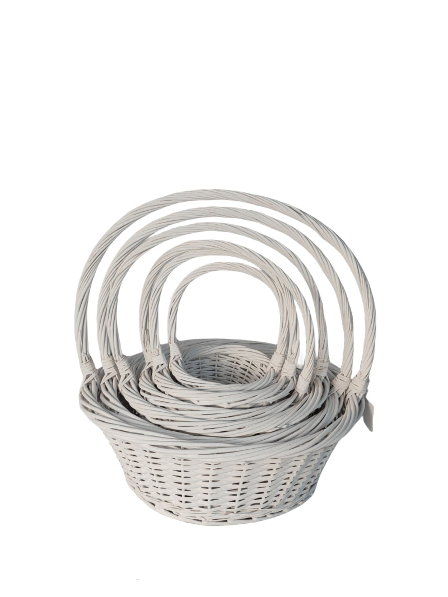 5-Piece Set White Round Basket with Handle 19W x 7H -- 4 Per Case